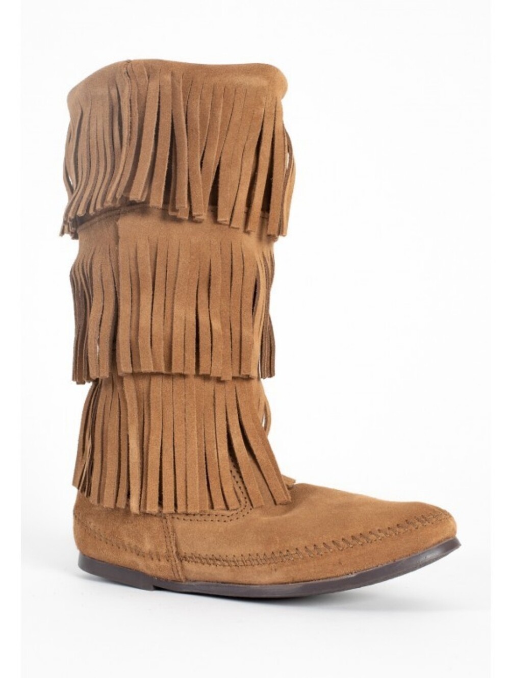 Authentic Minnetonka 3 Layer Fringe Boots Taupe Suede Size 6 Boho Western - Picture 6 of 6